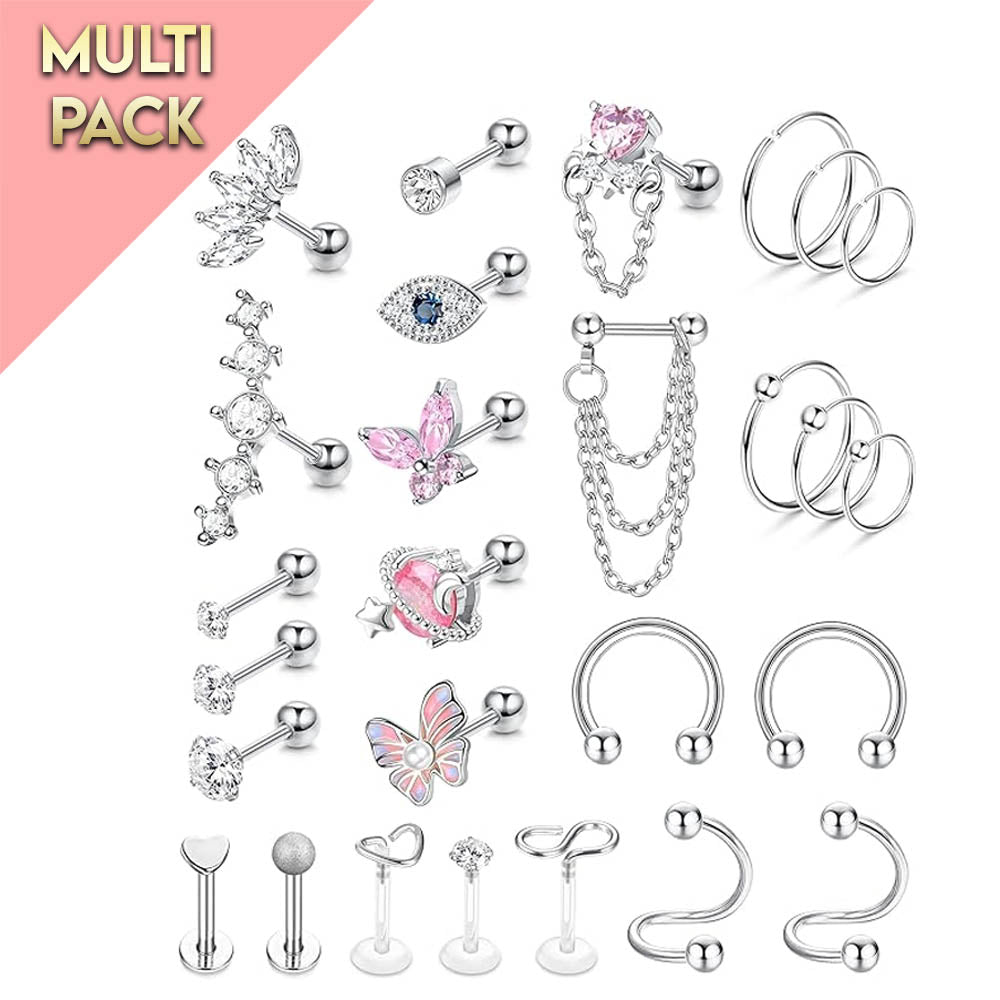 Cherry Diva Stud Multi Pack Of 27 Silver Hoops & Studs