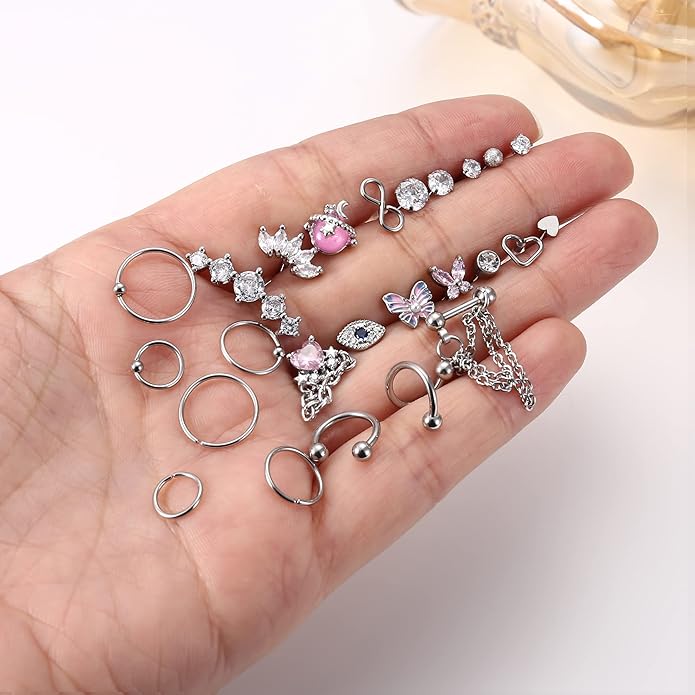 Cherry Diva Stud Multi Pack Of 27 Silver Hoops & Studs