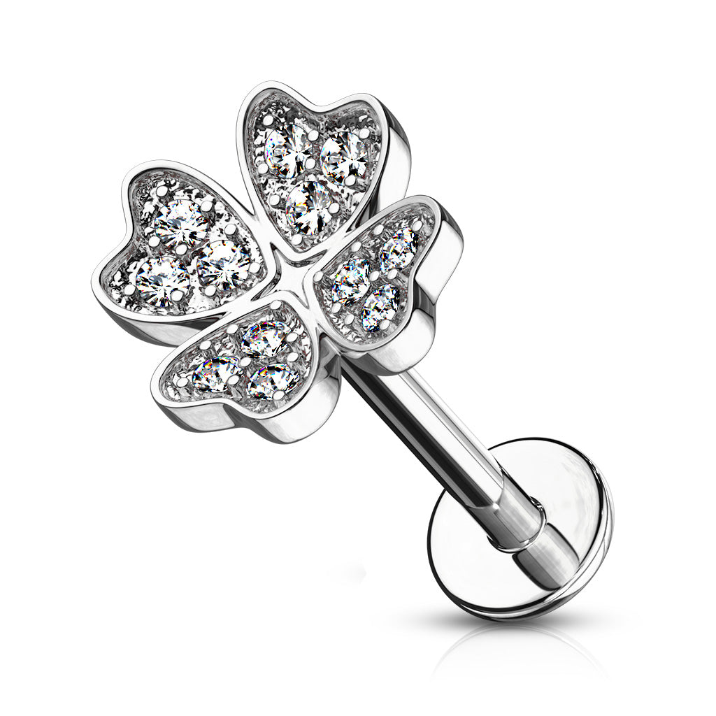 Cherry Diva Stud Silver 16 Gauge Flat Back Internally Threaded Crystal Shamrock Stud