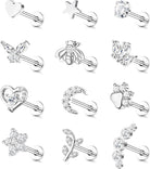 Cherry Diva Stud Silver / 6MM Multi Pack Of 12 Silver Cartilage / Labret Studs