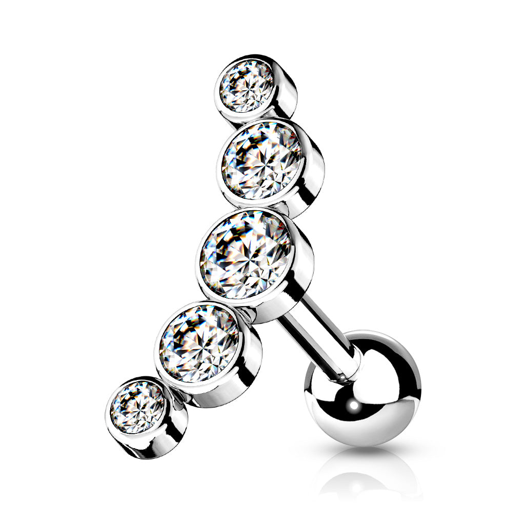 Cherry Diva Stud Silver / Clear Crystal 16 Gauge Hypoallergenic 5 Crystal Curved Cartilage Stud
