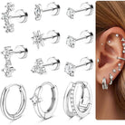 Cherry Diva Stud Silver Multi Pack of 11 Cartilage Studs & Hoops