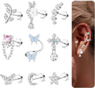 Cherry Diva Stud Silver Multi Pack of 12 Cartilage Studs & Hoops