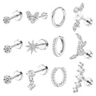 Cherry Diva Stud Silver Multi Pack of 12 Cartilage Studs & Hoops