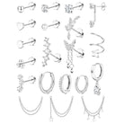 Cherry Diva Stud Silver Multi Pack of 20 Cartilage Studs & Hoops