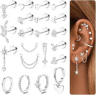 Cherry Diva Stud Silver Multi Pack of 21 Cartilage Studs & Hoops