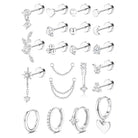 Cherry Diva Stud Silver Multi Pack of 21 Cartilage Studs & Hoops