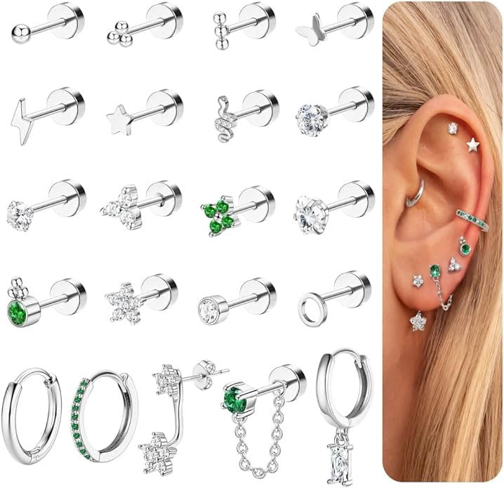 Cherry Diva Stud Silver Multi Pack Of 21 Flat Back Studs And Hoops