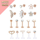 Multi Pack Of 16 Pack Rose Gold Crystal Studs