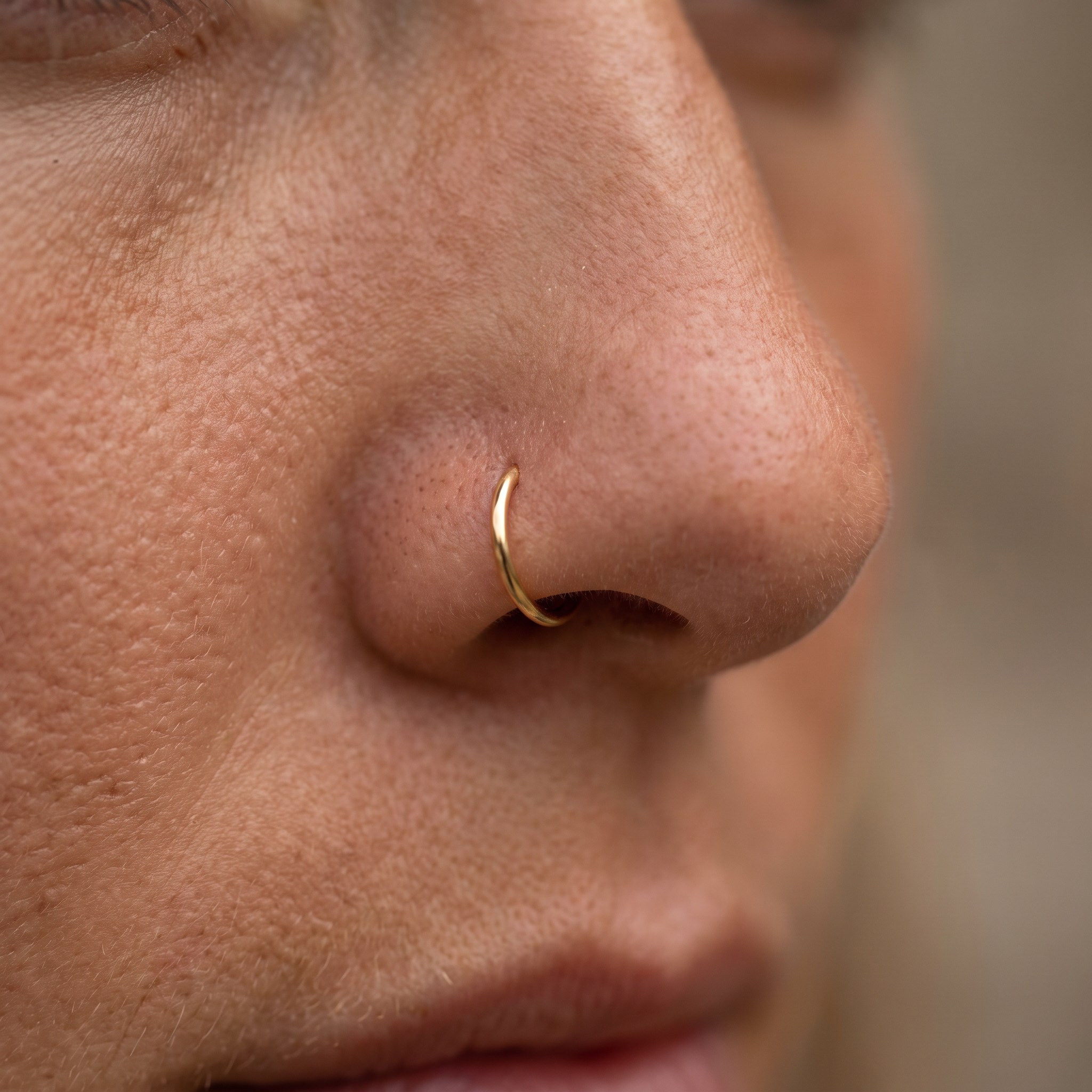 cherry diva gold nose ring on female model 
