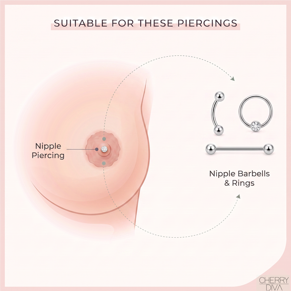 14 Gauge Threadless Crystal Butterfly Nipple Barbell Compatibility Placement Diagram