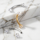 16 Gauge Prong Set Double Crystal Star Eyebrow Barbell