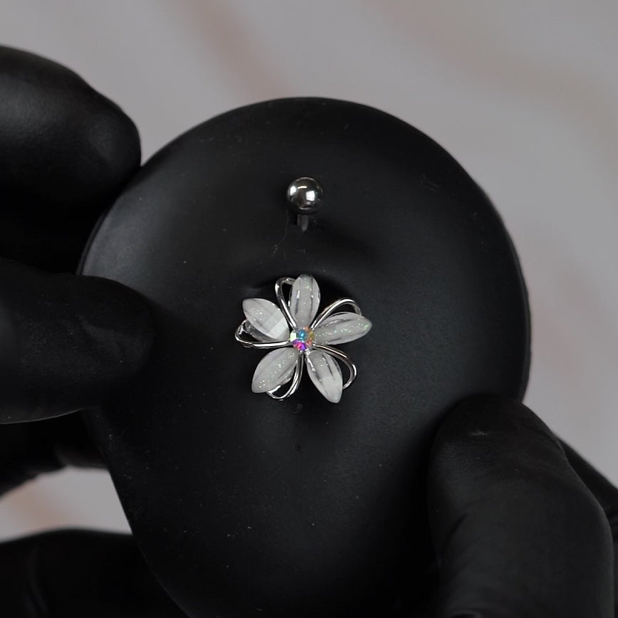 14 Gauge Aurora Flower Belly Button Bar