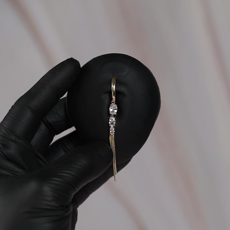 14 Gauge Surgical Steel Crystal & Chain Belly Button Ring