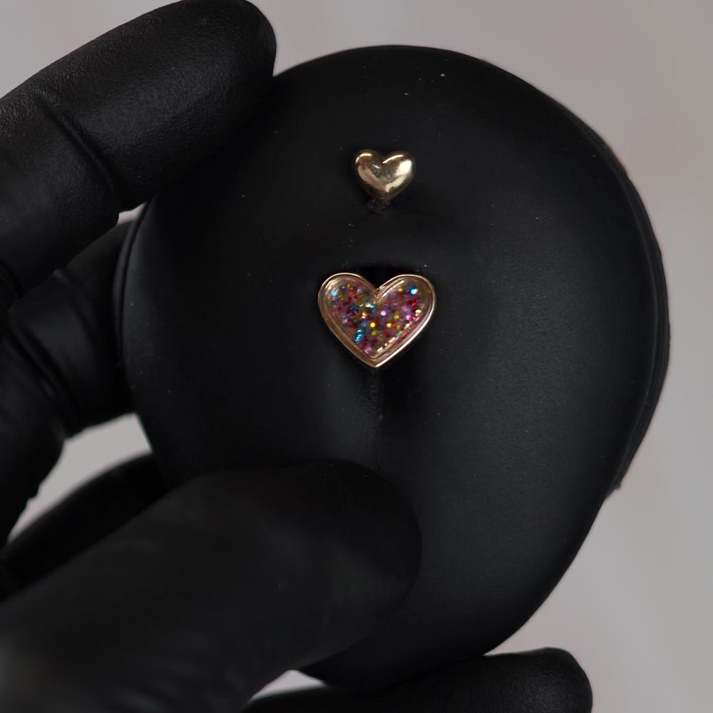 14 Gauge Glitter Heart Shaped Belly Button Bar