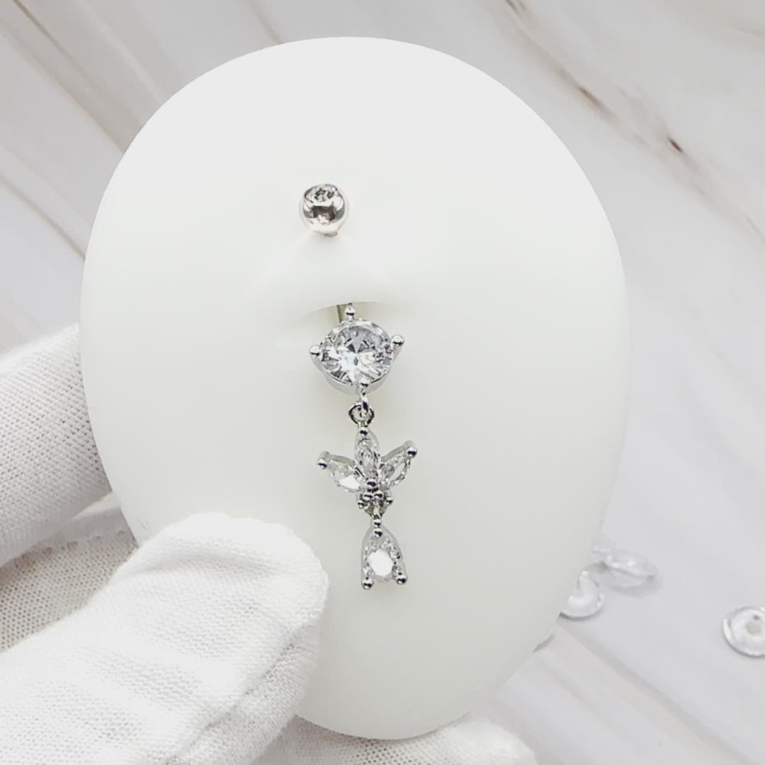14 Gauge Double Dangling Marquise Flower Belly Bar Product Video