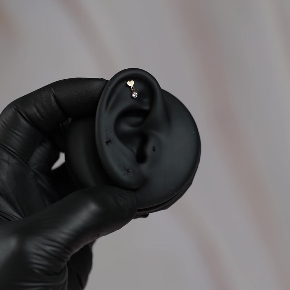 16 Gauge Threadless Titanium Dangling Crystal Heart Stud