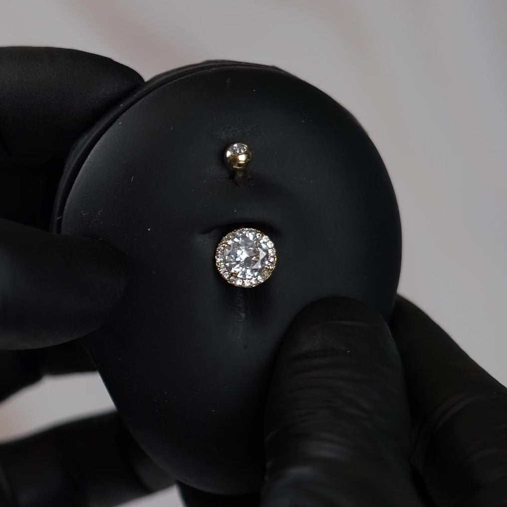 14 Gauge Double Crystal Centre Belly Button Bar