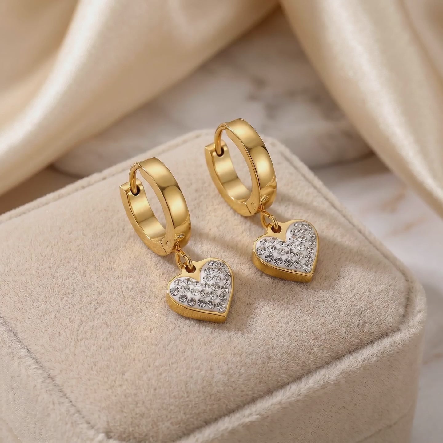 Hypoallergenic Dangling Crystal Heart Huggie Hoop Earrings