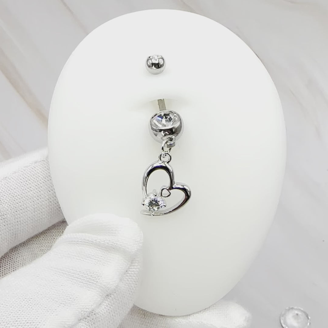 Dangling Crystal Heart Belly Button Bar - Clear - product video