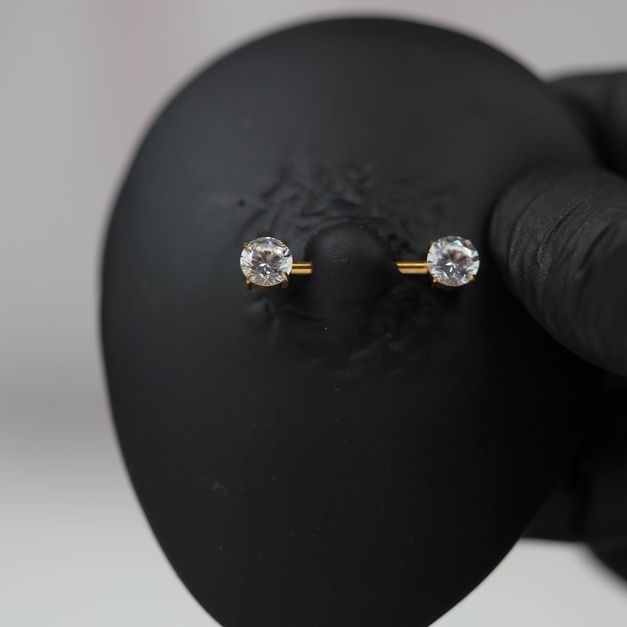 14 Gauge Titanium Prong Set Crystal Nipple Barbell