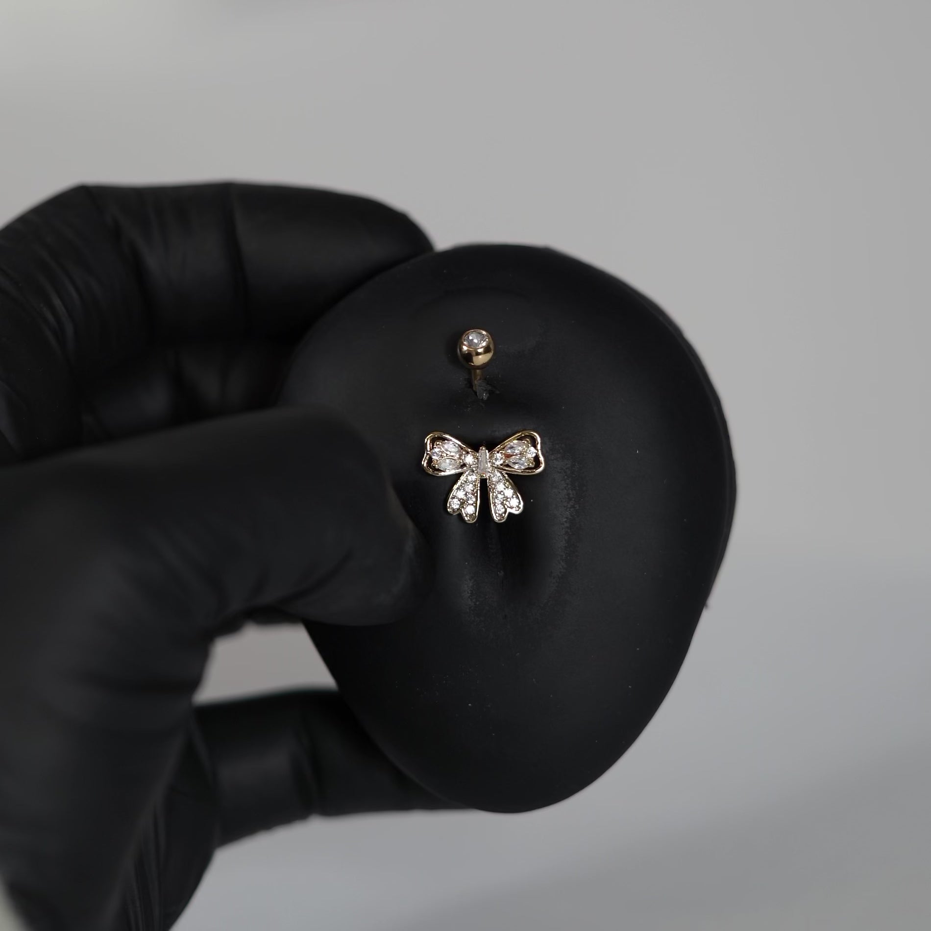 14 Gauge Crystal Ribbon Belly Button Bar