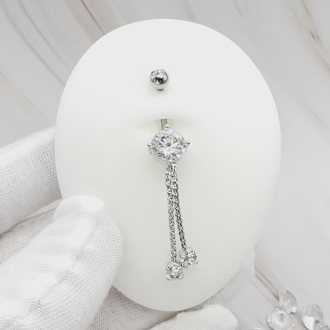 Double Dangling Crystal Rope Belly Bar - Silver product video
