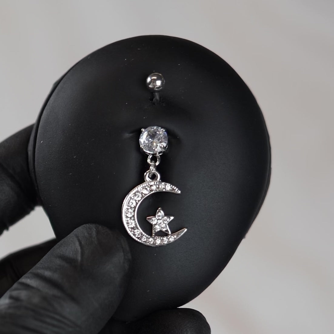 14 Gauge Dangling Moon & Star Belly Button Bar