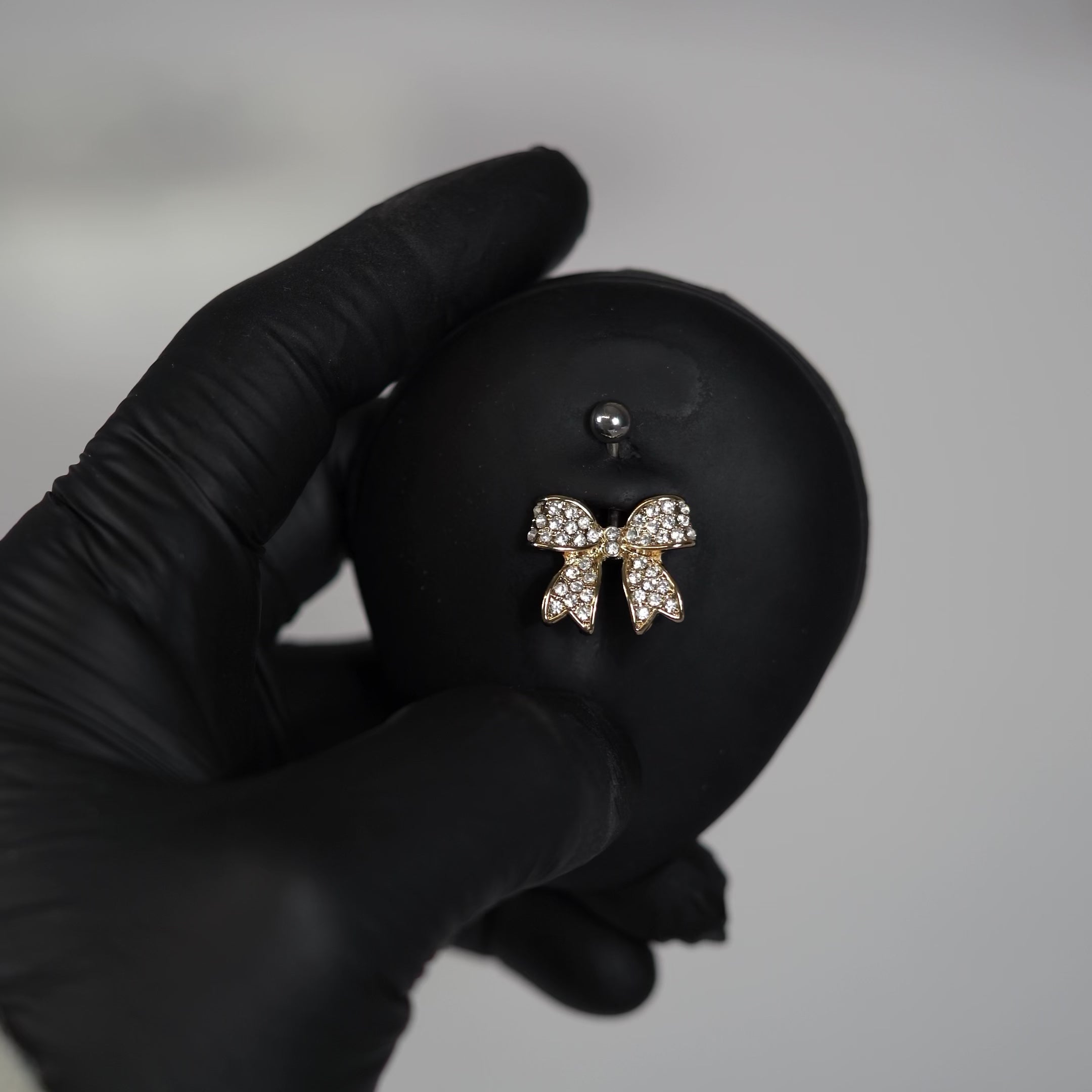 14 Gauge Crystal Ribbon Belly Button Bar