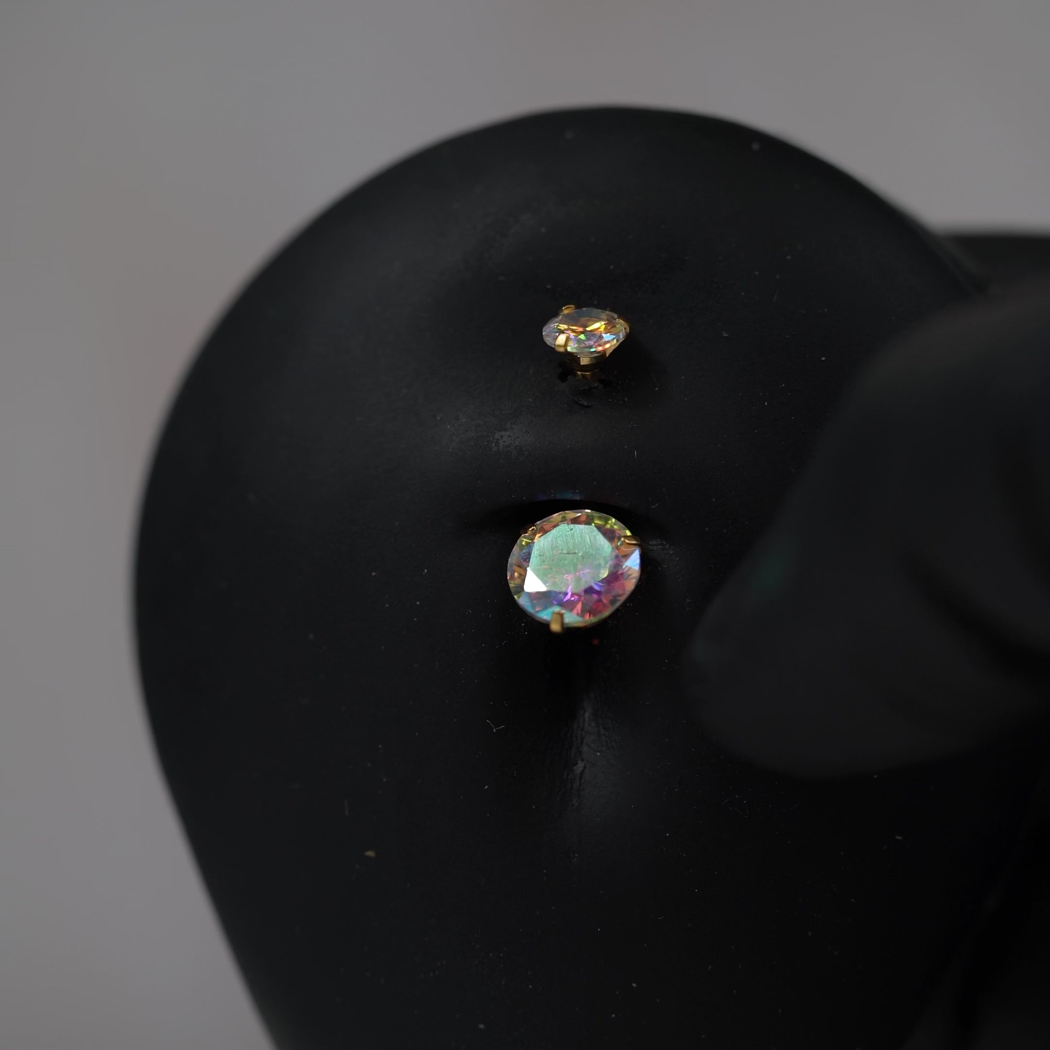 14 Gauge Titanium Aurora Crystal Belly Button Bar