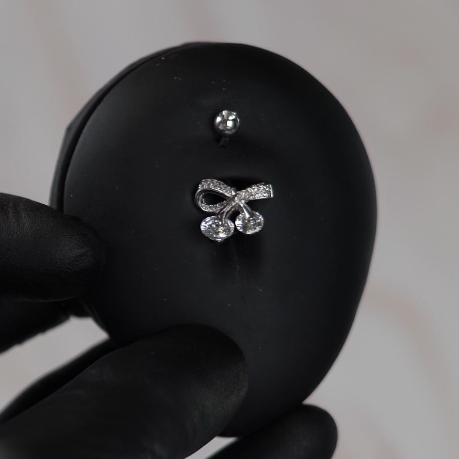 14 Gauge Crystal Bow Belly Button Bar