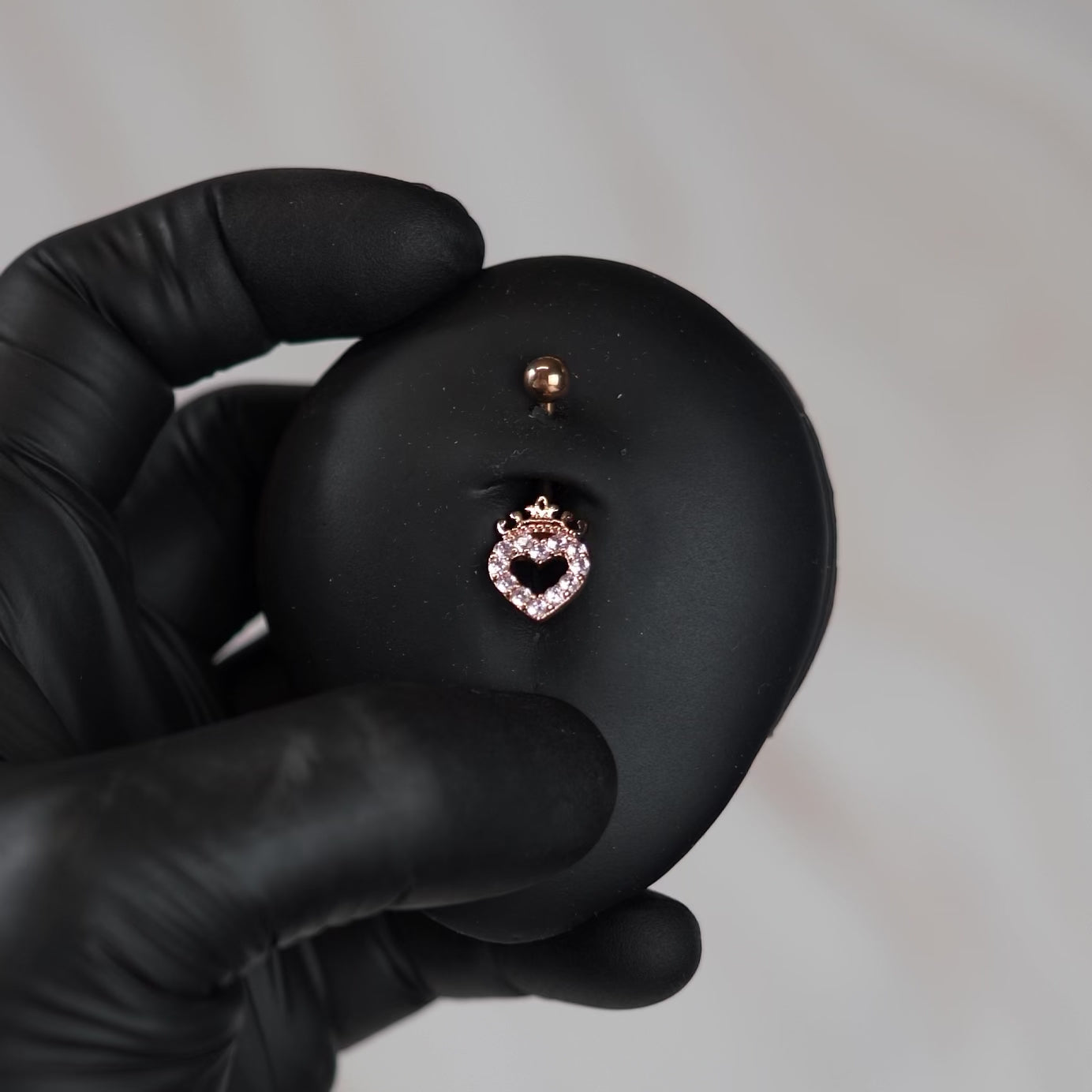 14 Gauge Hollow Crystal Heart Belly Button Bar