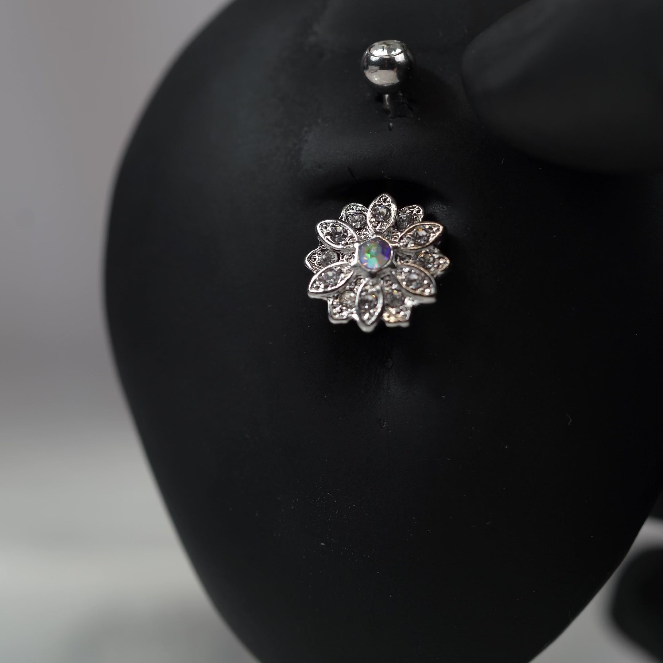 14 Gauge Aurora Flower Crystal Belly Button Bar