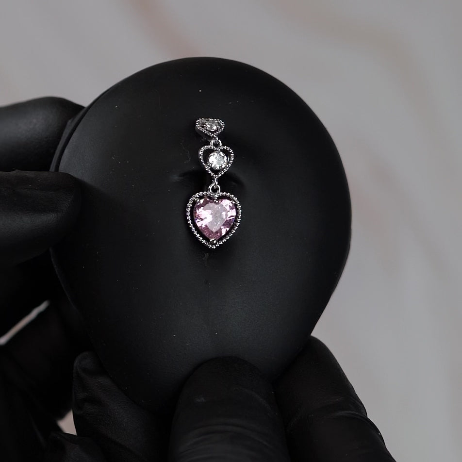 14 Gauge Triple Heart Reverse Belly Button Bar