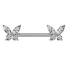 14 Gauge Crystal Butterfly Wings Nipple Bar