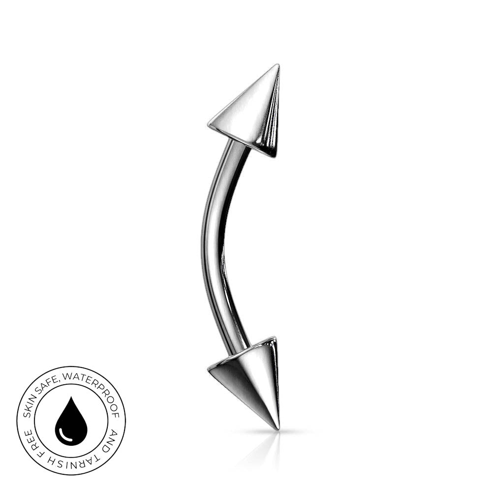 16 Gauge Surgical Steel Curved Eyebrow Barbell With Spike Ends