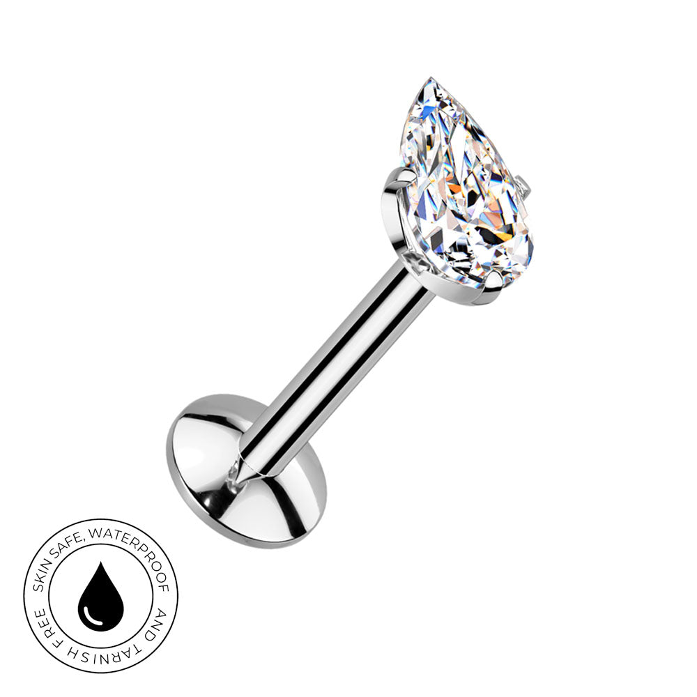 16 Gauge Titanium Internally Threaded Crystal Teardrop Stud