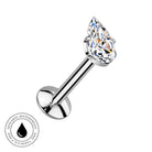 16 Gauge Titanium Internally Threaded Crystal Teardrop Stud