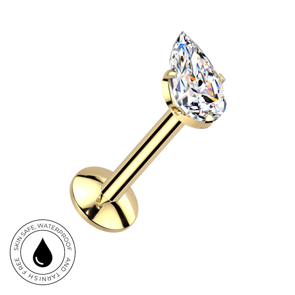 16 Gauge Titanium Internally Threaded Crystal Teardrop Stud