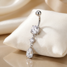 Yiwu Bimo Trading Co., Ltd Belly Bar 14 Gauge Double Dangling Crystal Teardrop Belly Bar - Silver