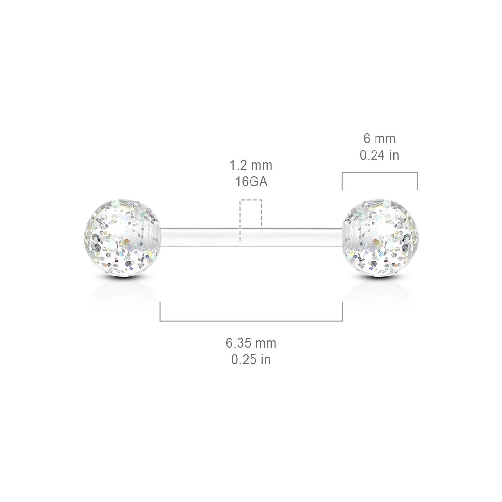 14 Gauge Glitter Balls Flexible PTFE Barbell