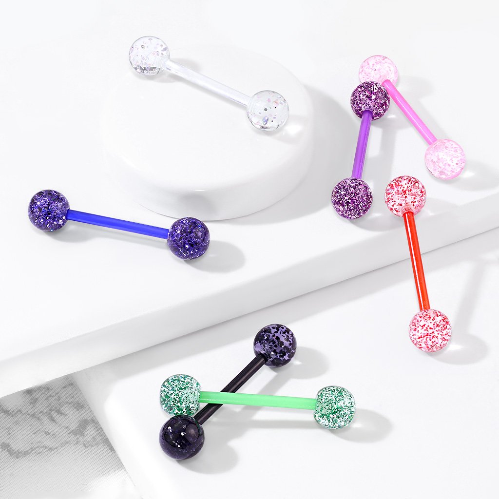 14 Gauge Glitter Balls Flexible PTFE Barbell Colours