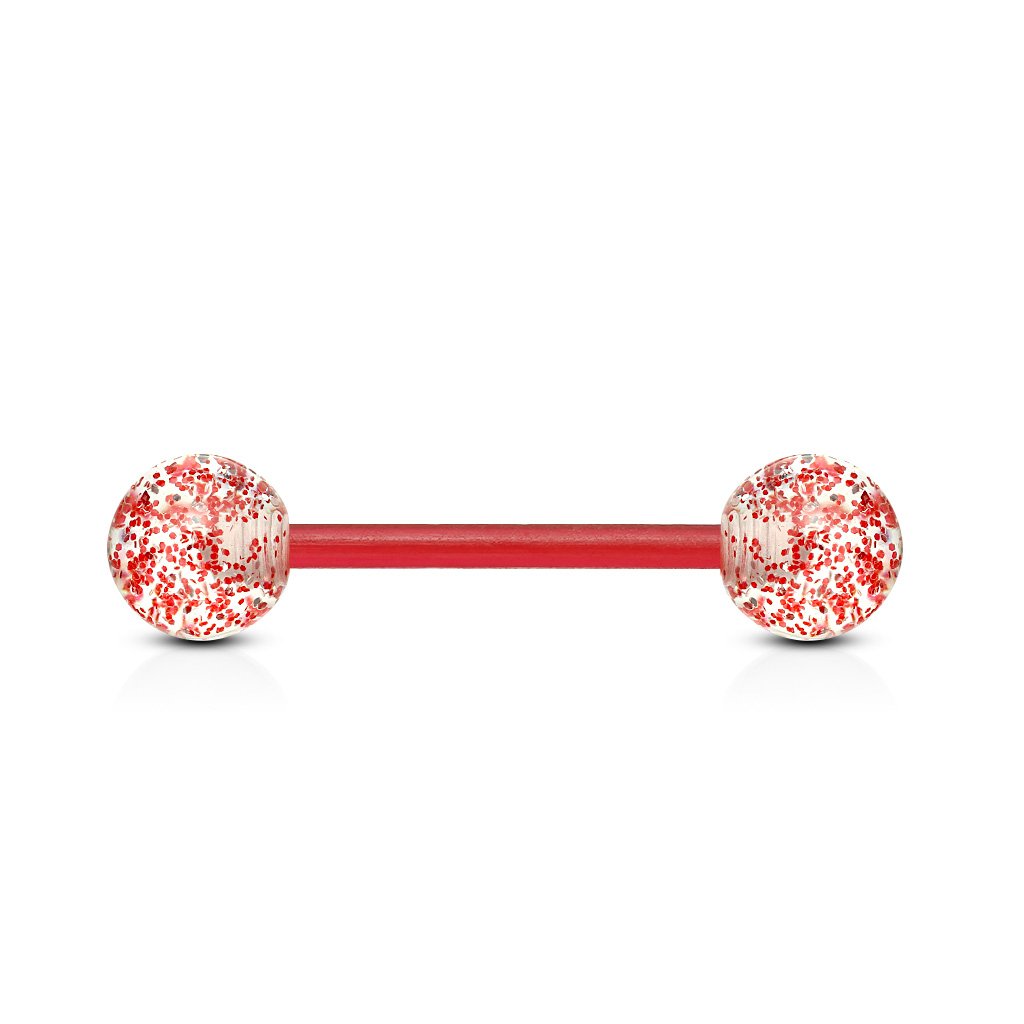 14 Gauge Glitter Balls Flexible PTFE Barbell Red