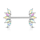 14 Gauge Marquise Flower Gemstone Barbell Nipple Ring - Aurora