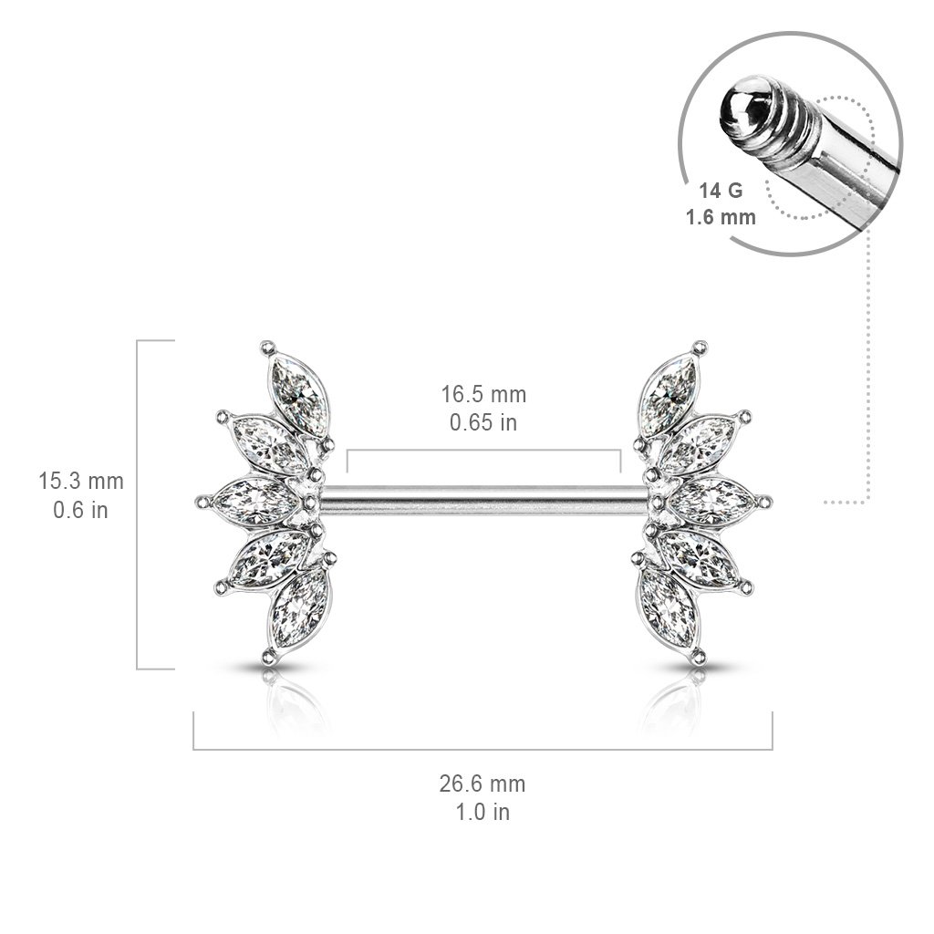 Cherry Diva Nipple Ring 14 Gauge Marquise Flower Gemstone Barbell Nipple Ring