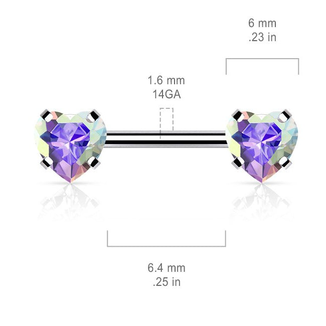 Cherry Diva Nipple Ring 14 Gauge Press Fit Crystal Heart Barbell Nipple Bar
