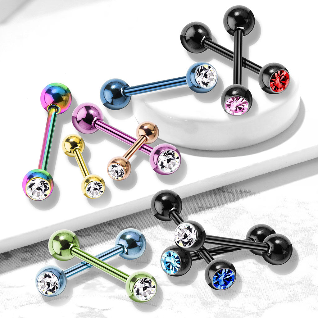 Cherry Diva Barbell 14 Gauge Crystal Topped Metallic Tongue Barbell