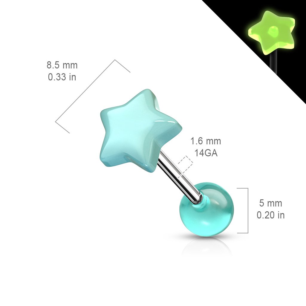 Cherry Diva Barbell 14 Gauge Star Top Glow In the Dark Barbell