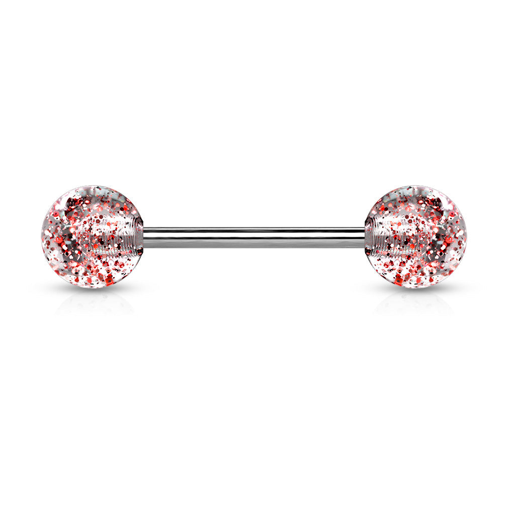 Cherry Diva Barbell RED 14 Gauge Titanium Barbell With Glitter Ball Ends