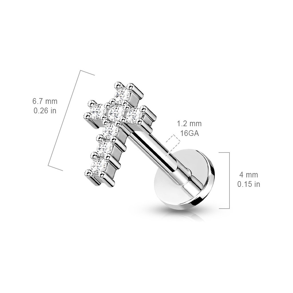 Cherry Diva Flat Back Stud 16 Gauge Internally Threaded Crystal Cross Flat Back Stud